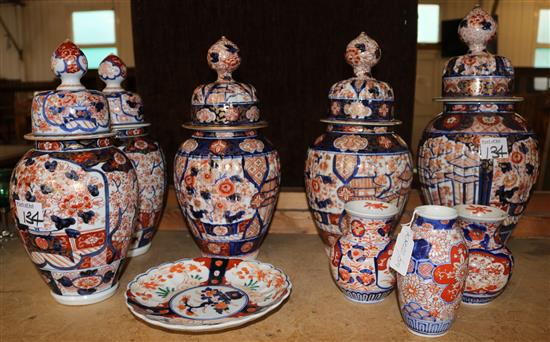 5 Imari lidded vases & 4 others